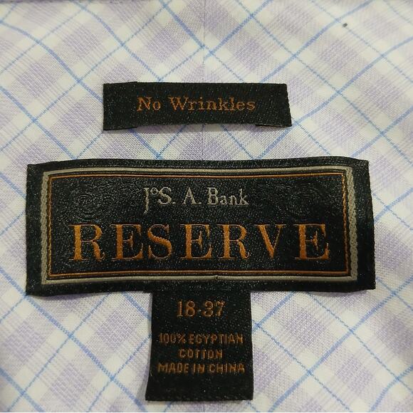 Jos.A.Bank RESERVE no wrinkles 18/37 !00% cotton men's button-up lavender plaid - Picture 2 of 11